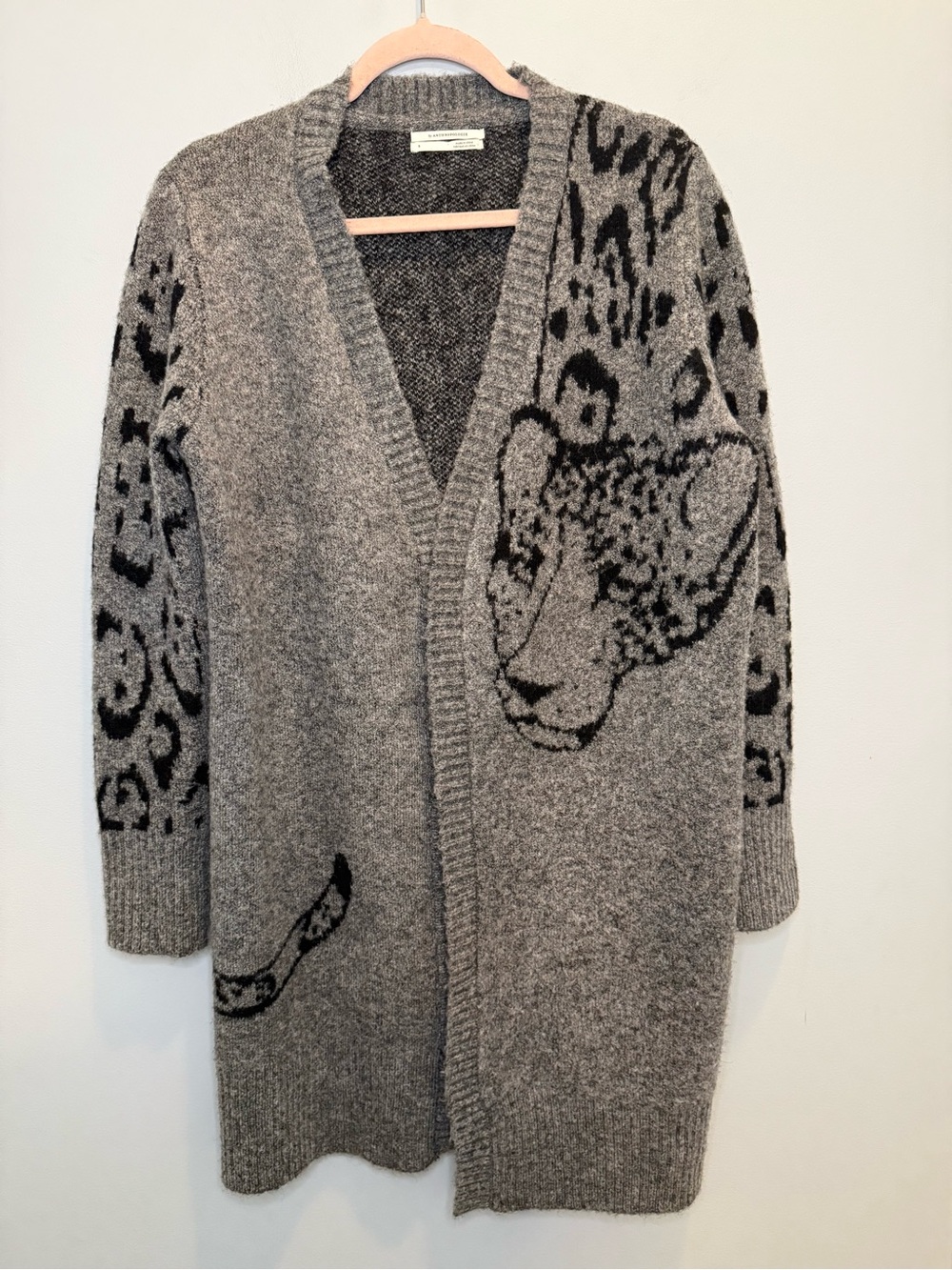 Anthropologie Averie Leopard Print Open Front Cardigan Sweater Small Statement